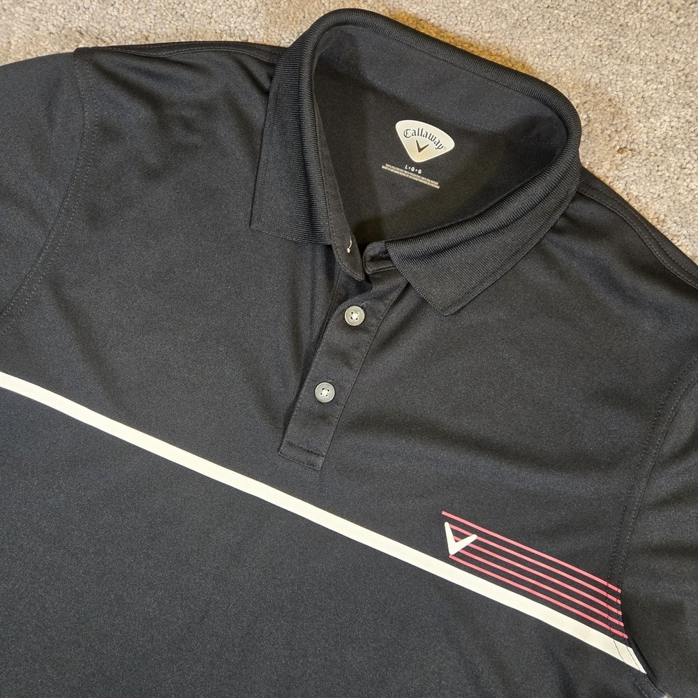 Callaway Opti-Dri Polo Mens Large Black With Res Stripes Golf Performance